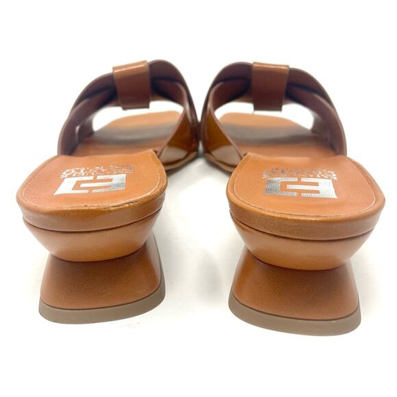 NEW EMANUELE CRASTO Square Toe Brown Leather Flat Slide Heel Sandals Women's 10 - Picture 6 of 8
